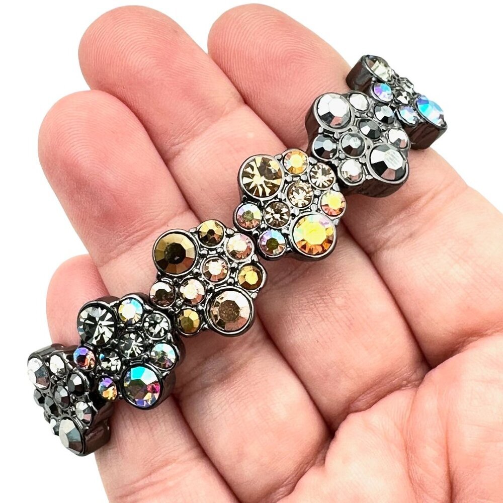 Kirks Folly Womens Bracelet Multi Color Crystal Dark Silver Tone Stretch